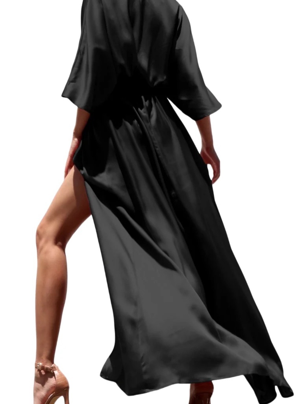 Black Wrap Maxi Dress with Side Slit - Picture 3 of 5